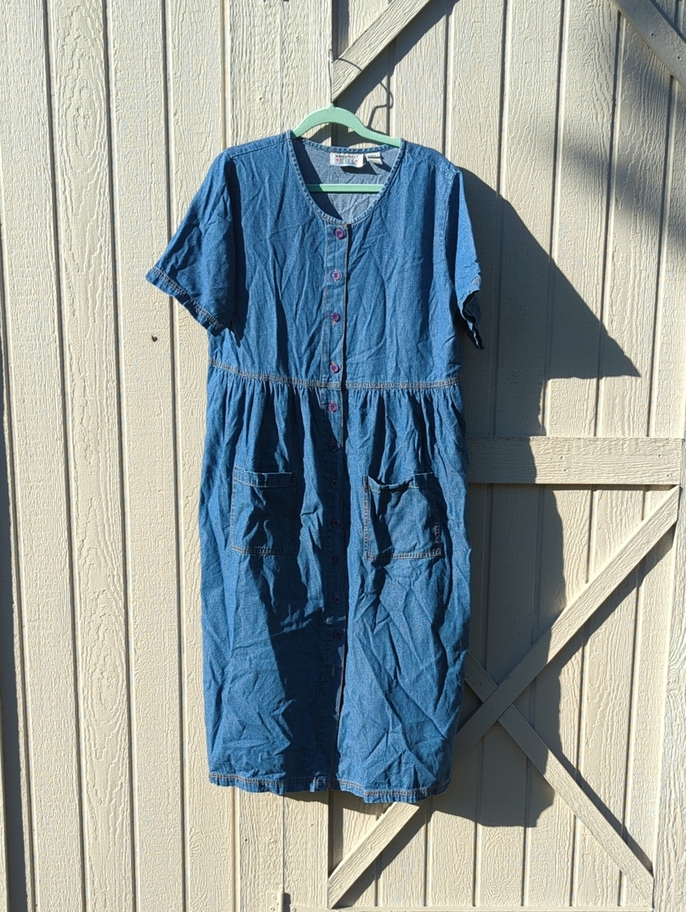 Vintage Denim Blue Button-Front Mom Teacher Dress